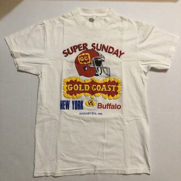 Vintage 1991 Super Sunday New York vs Buffalo Gold Coast T Shirt Size Large READ - Picture 1 of 13